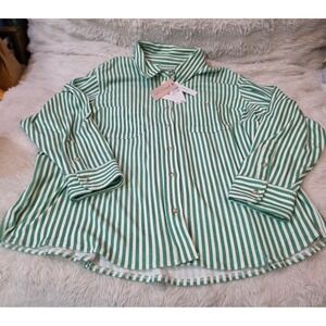 Philosophy Woman NWT Green White Striped Button Down Blouse Plus Size 3X